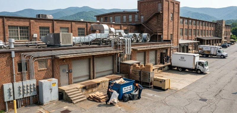 8-yard front-load dumpster at a commercial job site