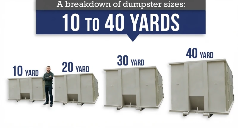 Comparison of 10, 12, 15, and 20-yard jobsite dumpsters